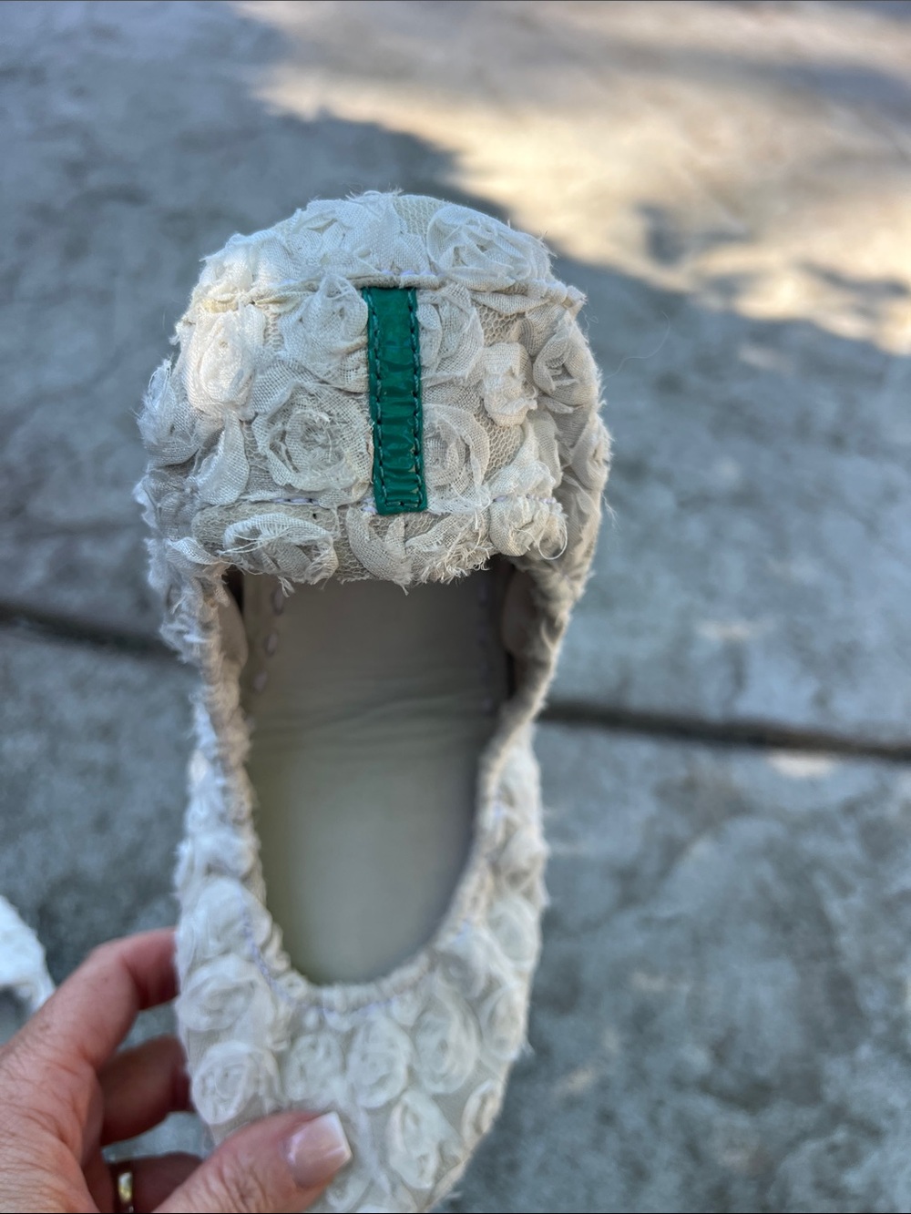 Tieks White Floral Rosette Flats with Teal Accents - Picture 5 of 7